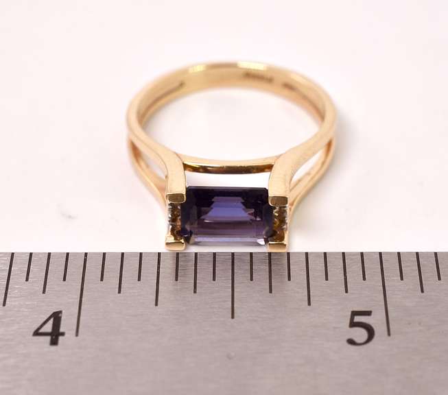Precious Purple Gemstone and Diamond Ring in 14K Yellow Gold