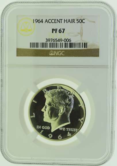 1964-P Rare Accented Hair Kennedy Silver Half Dollar NGC PF67