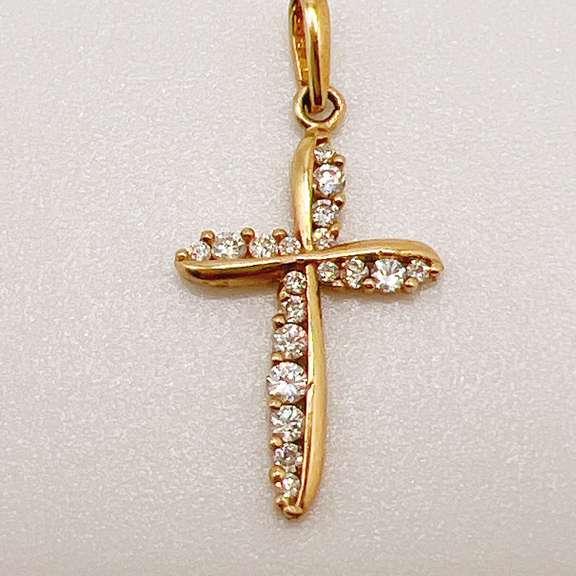 14kt Solid Yellow Gold & Diamond Cross Pendant