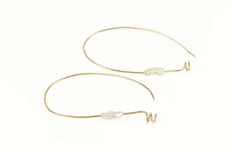 14K Yellow Gold Pearl Beaded Oval Spiral Accent Hoop Earrings