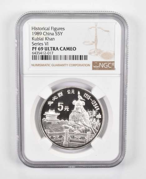 PF69UCAM 1989 China 5 Yuan Silver Coin - Kublai Khan - Series VI - NGC