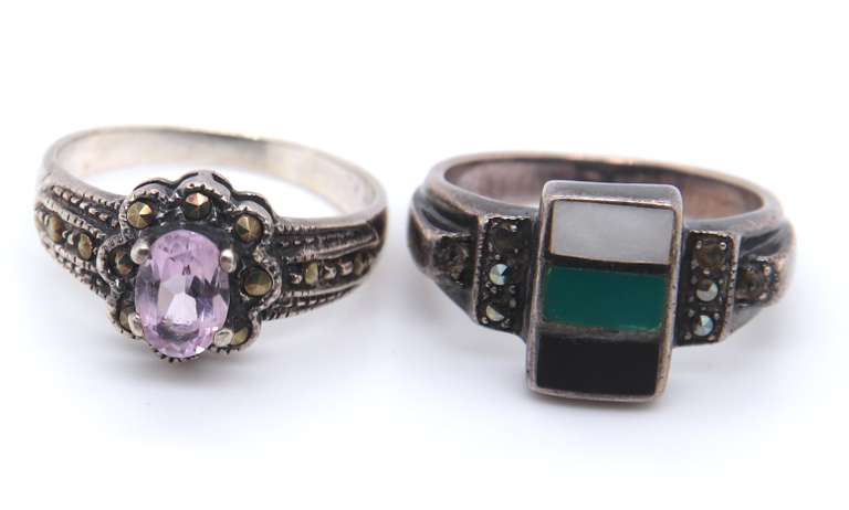 Vintage Sterling Silver Lot of 2 Gemstone Rings