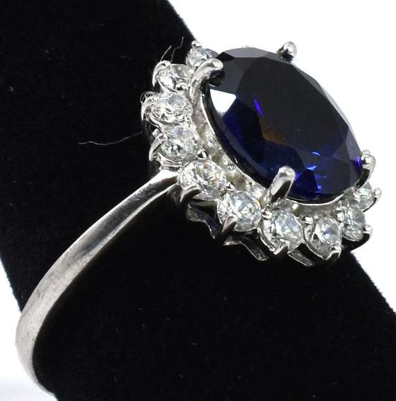 Sapphire And CZ Sterling Silver Ring