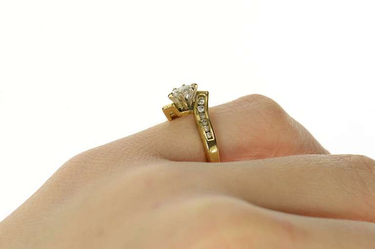 14K Yellow Gold 0.34 Ctw Marquise Diamond Bypass Engagement Ring