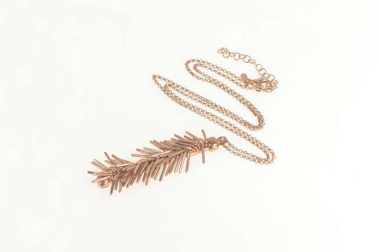 Sterling Silver Rose Bar Fringe Tassel Drop Chain Necklace