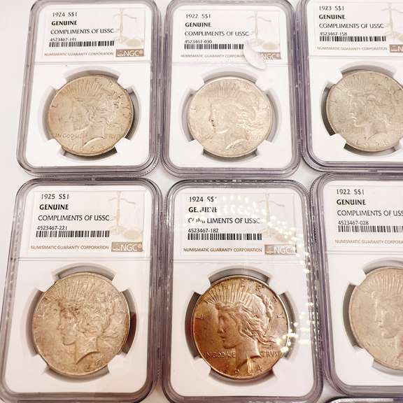 Lot of 10x Certified Peace Dollars- Mixed Dates