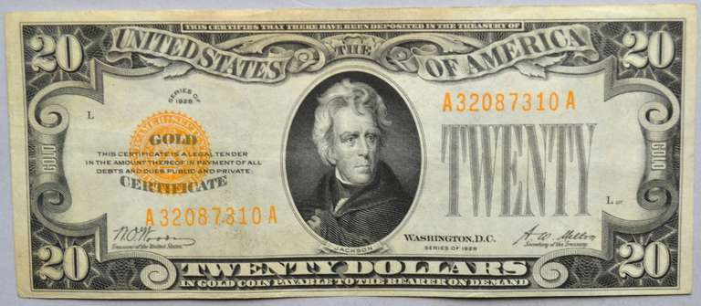 Near Unc $20 Series of 1928 Gold Certificate