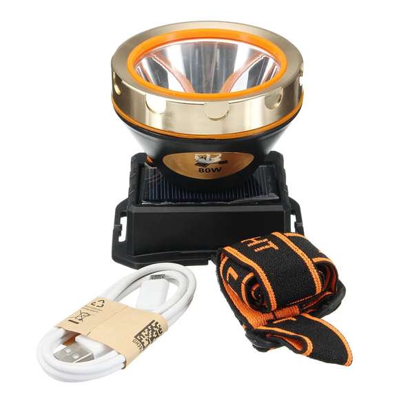 50000Lm Solar Rechargeable 3-Mode Headlight Headlamp