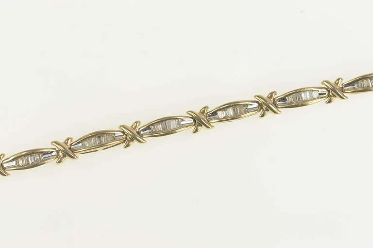 10K Yellow Gold 1.40 Ctw Baguette Diamond Classic Tennis Bracelet