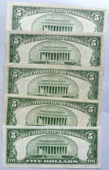 1928 C & E $5 Red Seal US Notes