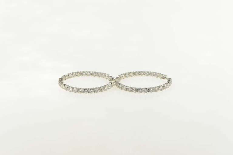 18K White Gold 6.31 Ctw Roberto Coin Diamond Hoop Earrings