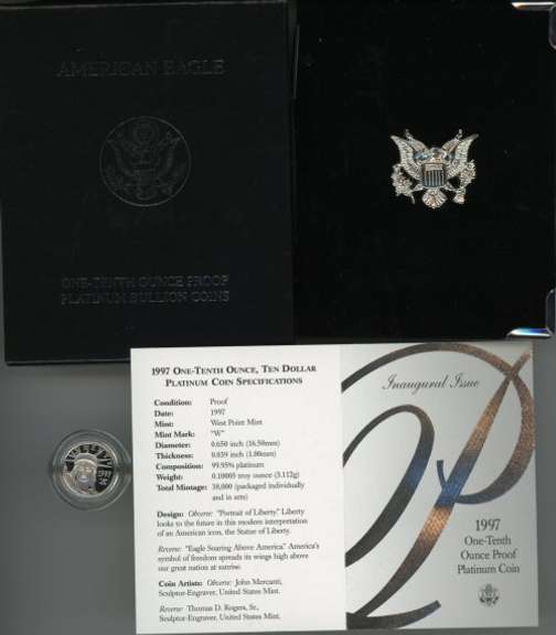 Pristine 1997-W Gem Proof pure Platinum Eagle in box/COA