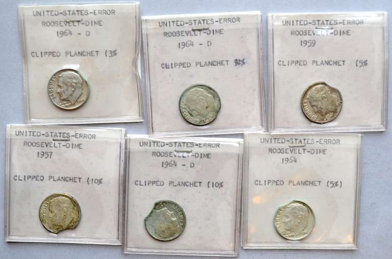 6 Clipped Planchet Silver Roosevelt Dimes