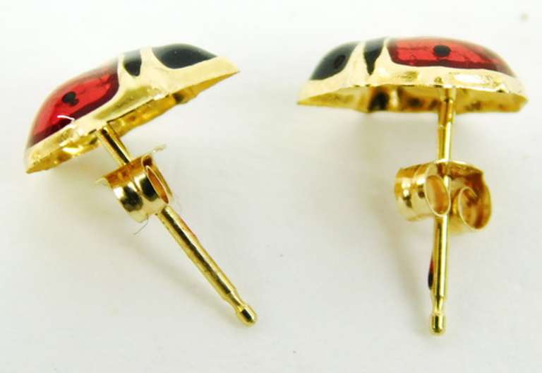 14K Enameled Lady Bug Stud Earrings