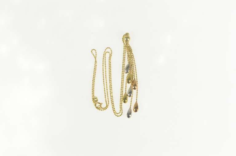 14K Yellow Gold Tri Tone Pear Tear Drop Dangle Fringe Chain Necklace