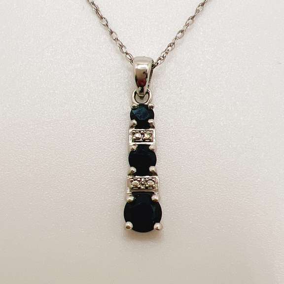 14kt Gold, Blue Sapphire, & Diamond Pendant Necklace