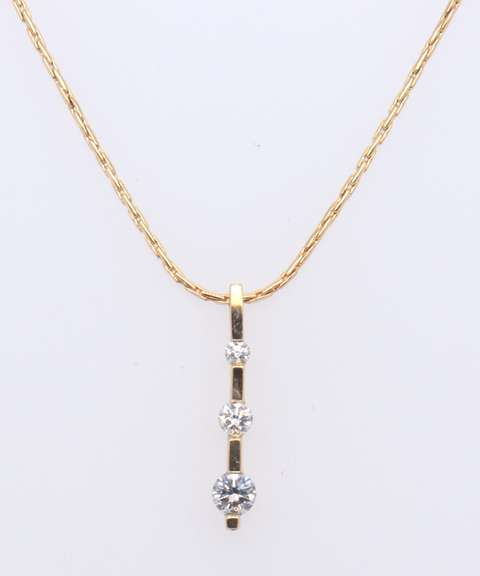 Dazzling Yellow Gold 3 Stone Diamond Journey Pendant on Chain