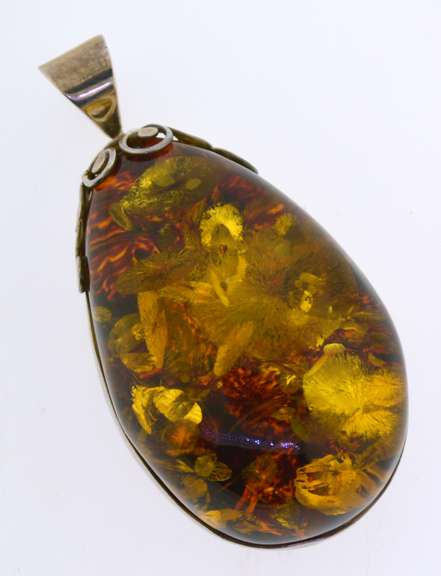 Sterling Silver Large Amber Color Pendant
