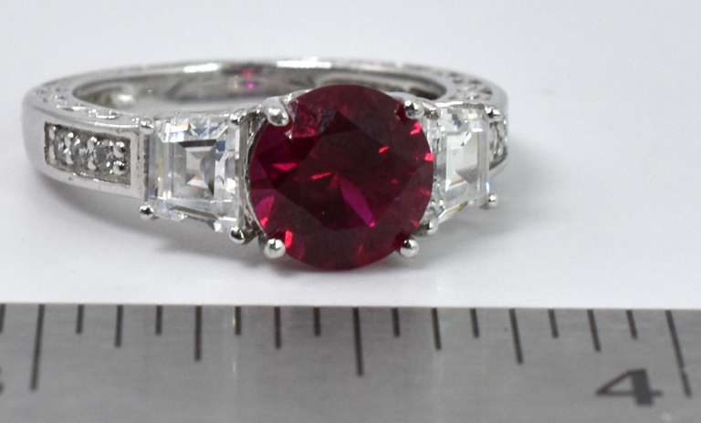 Sterling Silver Ruby and CZ Ring