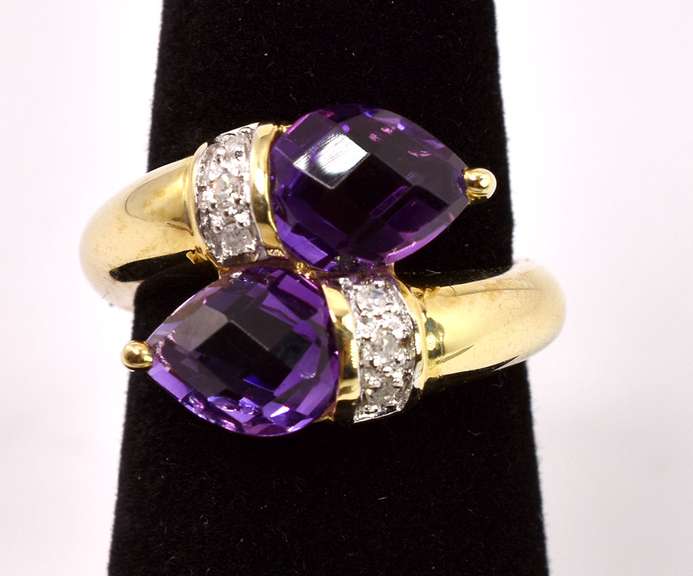 Elegant Amethyst and Diamond Ring in 14K Yellow Gold
