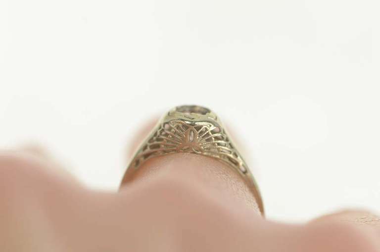14K White Gold Art Deco 4.2mm Filigree Engagement Setting Ring