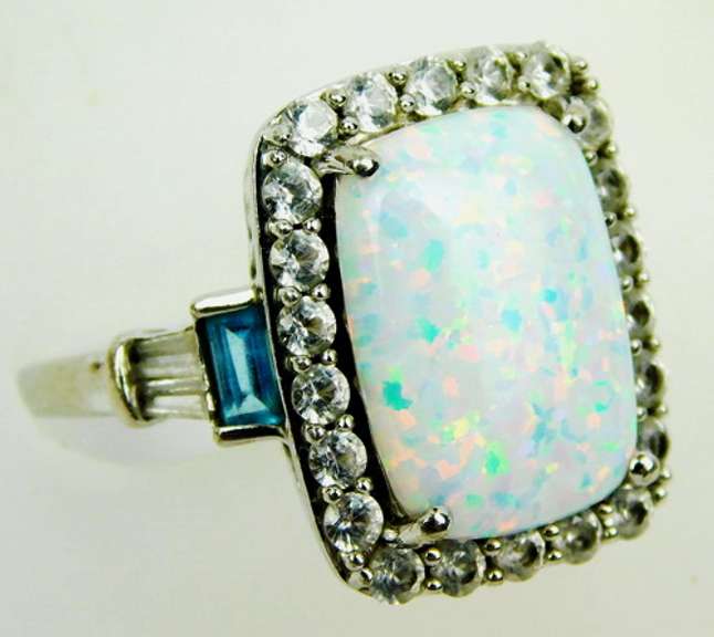 Fancy Sterling Opal & Gemstones Ring, Size 7