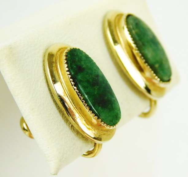 Vintage Gold-Filled Green Jade Screwback Earrings