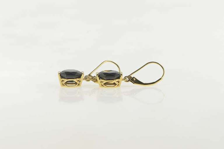 14K Yellow Gold Black Onyx Dangle Octagonal Dangle Lever Earrings