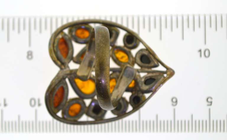 Sterling Silver Large Heart Amber Color Stone Ring