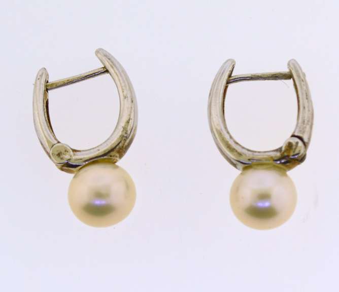 Sterling Silver Pearl Drop Hoop Earrings