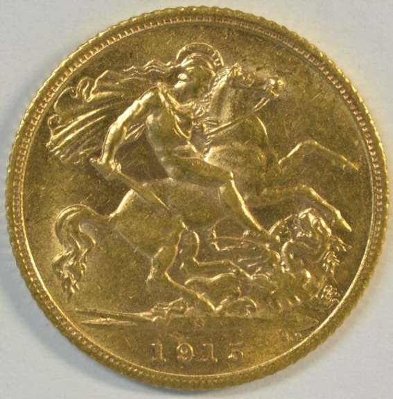 Scarce Choice BU 1915-S Australia Gold Half Sovereign