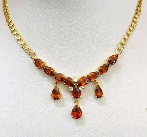 14kt Solid Yellow Gold & Orange Sapphire Necklace