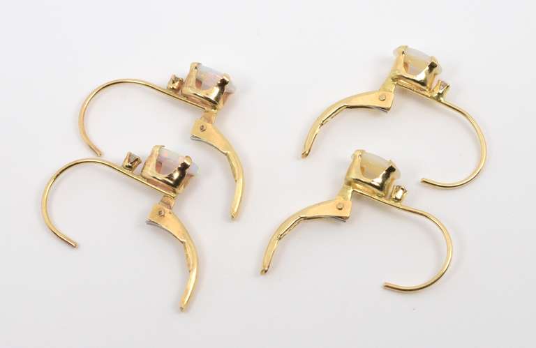 2 Pairs of French Back Opal Earrings