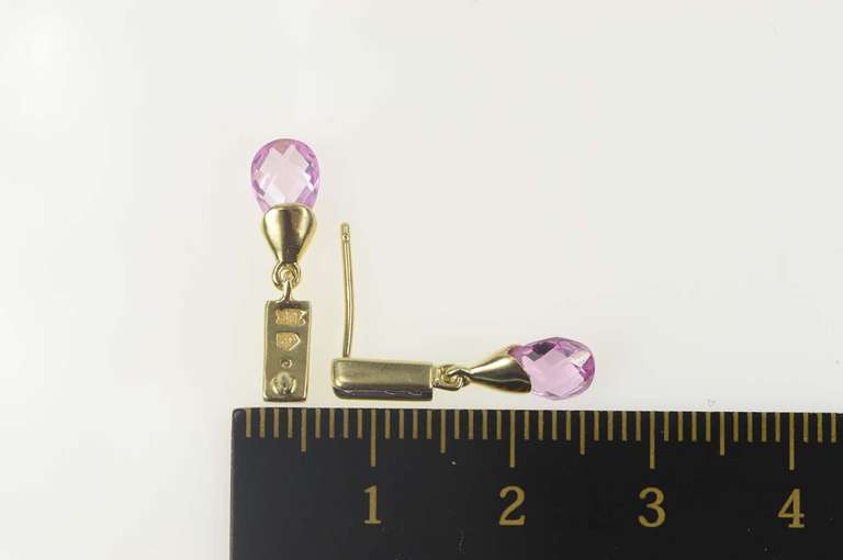 10K Yellow Gold Faceted Pink CZ Drop Diamond Accent Dangle Earrings