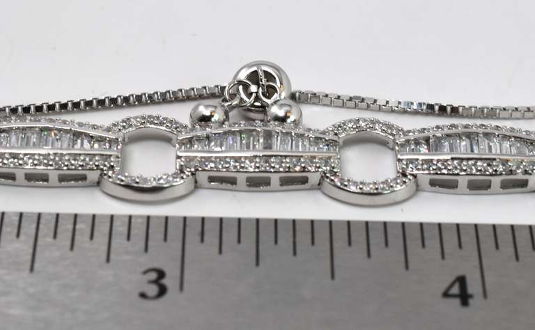 Adjustable Sterling Silver Bracelet With White Crystals