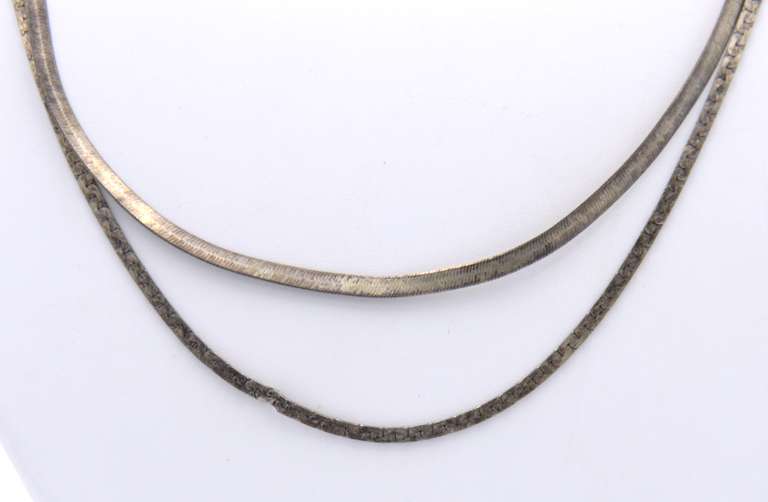 Lot of 2 Vintage Sterling Silver Herringbone Necklaces