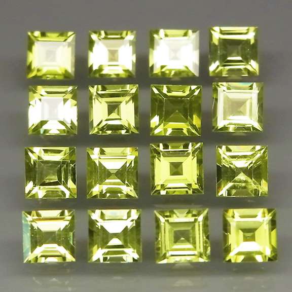 Princess cut Unheated! 5.73ct Peridot set