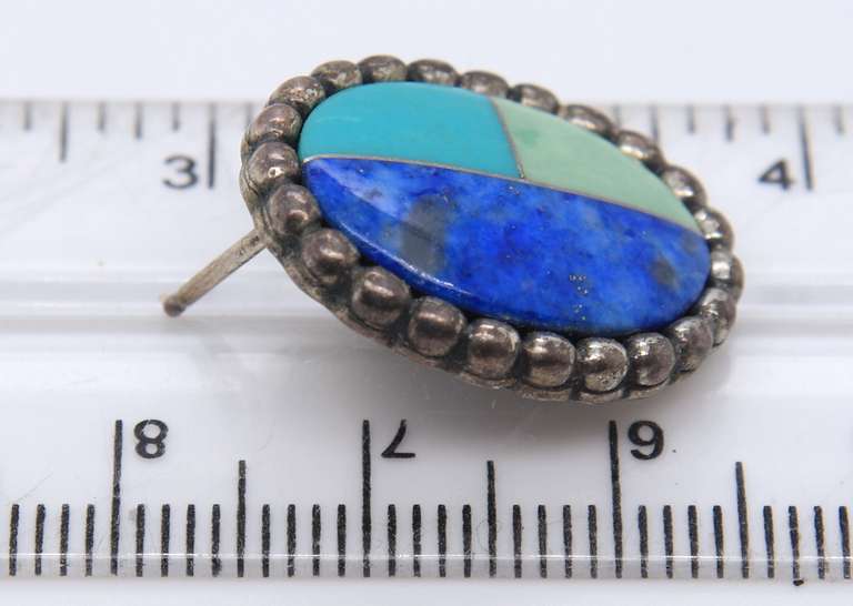 Vintage Turquoise and Lapis Sterling Silver Earrings
