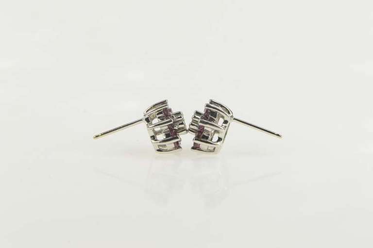 14K White Gold Diamond Ruby Halo Flower Cluster Stud Earrings