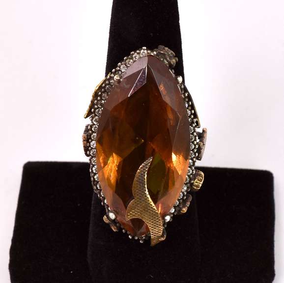 Fantastic Huge 26.15CTS Marquise-Cut Gold Topaz Ring in Sterling Silver