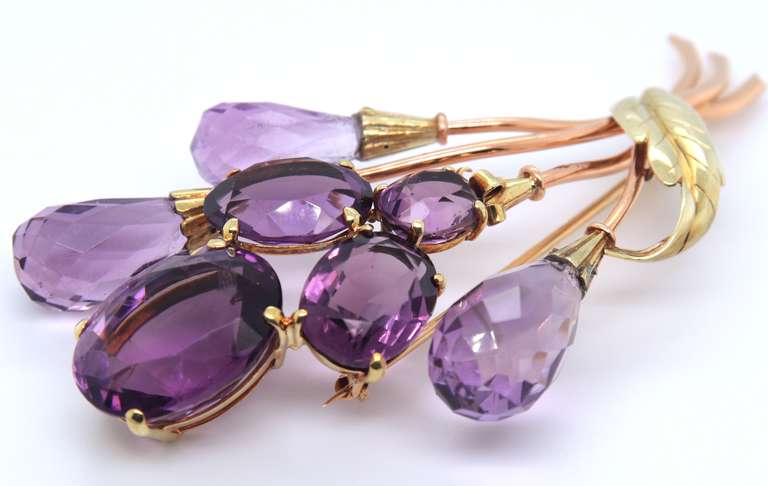 Masterpiece Yellow Gold Amethyst Flower Bouquet Brooch