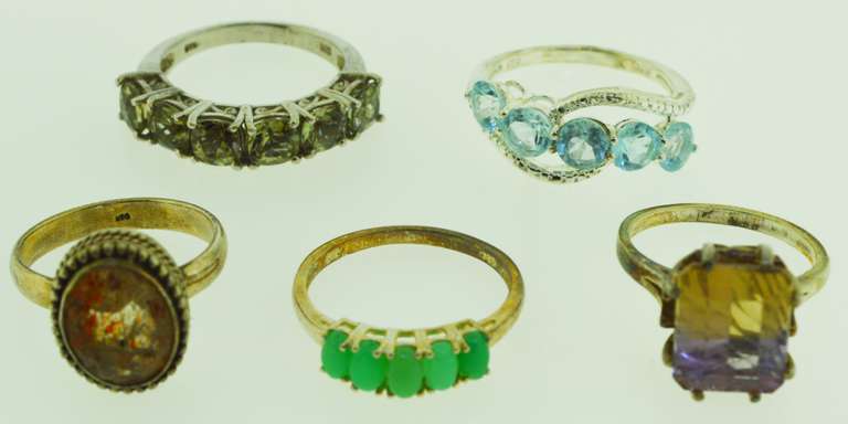 Sterling Silver Mixed Gemstone Ring Lot