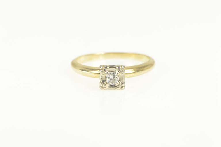 14K Yellow Gold 1940's Diamond Solitaire Promise Engagement Ring