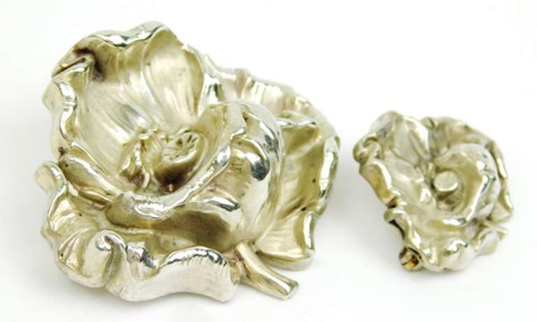Early Set of Sterling Silver Rose Pins