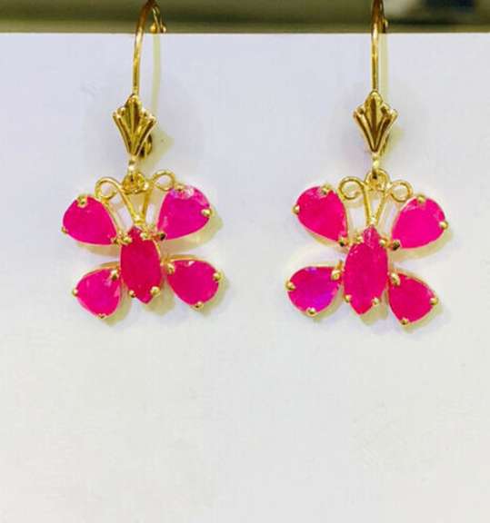 14kt Solid Yellow Gold & Ruby Earrings