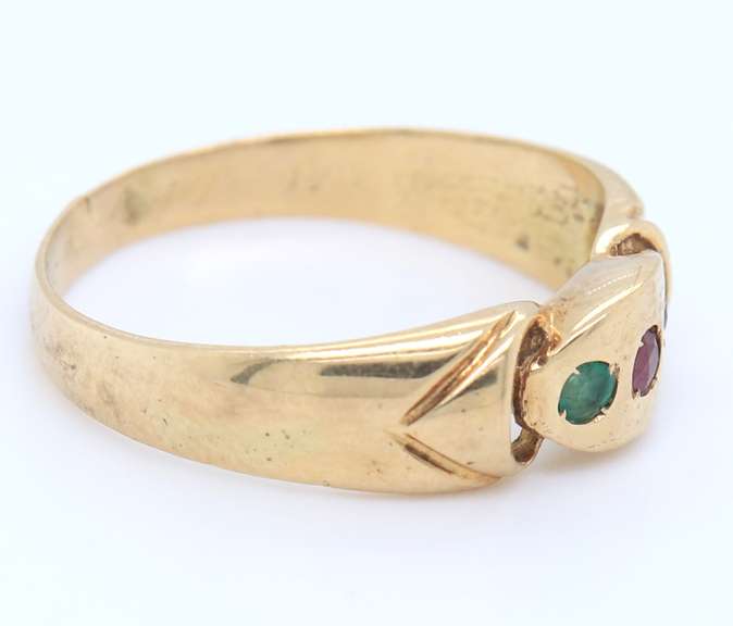 Handsome Yellow Gold Ruby, Emerald and Sapphire Cocktail Ring