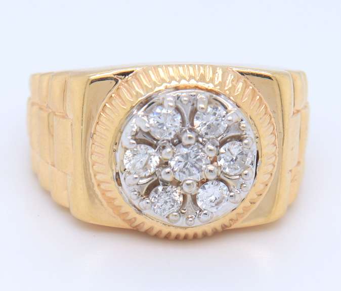 Rolex Style Yellow Gold Diamond Gent's Ring