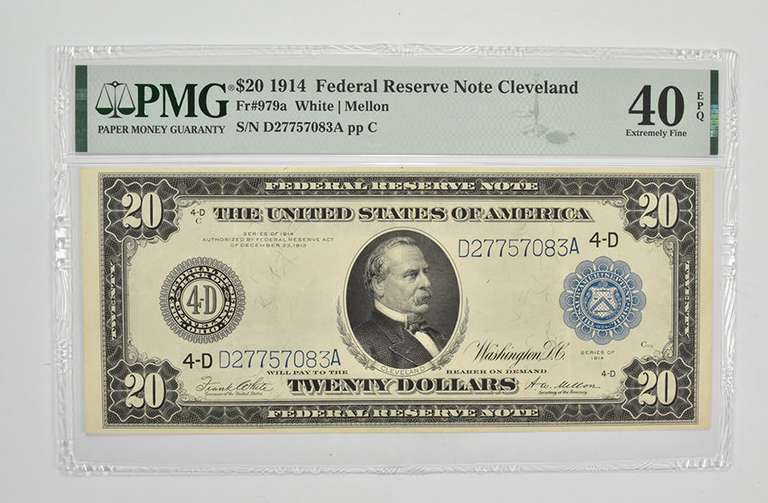 $20 1914 Cleveland, OH Federal Reserve Note - PMG - 40 EPQ XF Fr# 979a