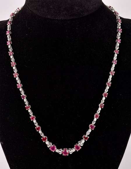 Dashing 15.82CTW Ruby & 1.68CTW Diamond Necklace in Sterling Silver