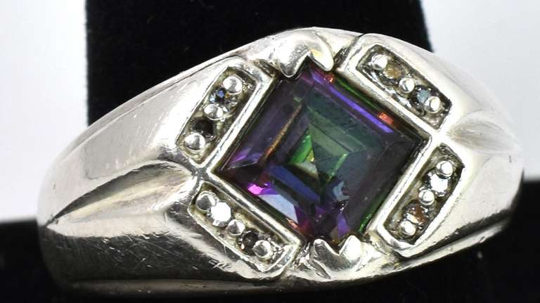 Men's Mystic Topaz Ring With Diamond Accents